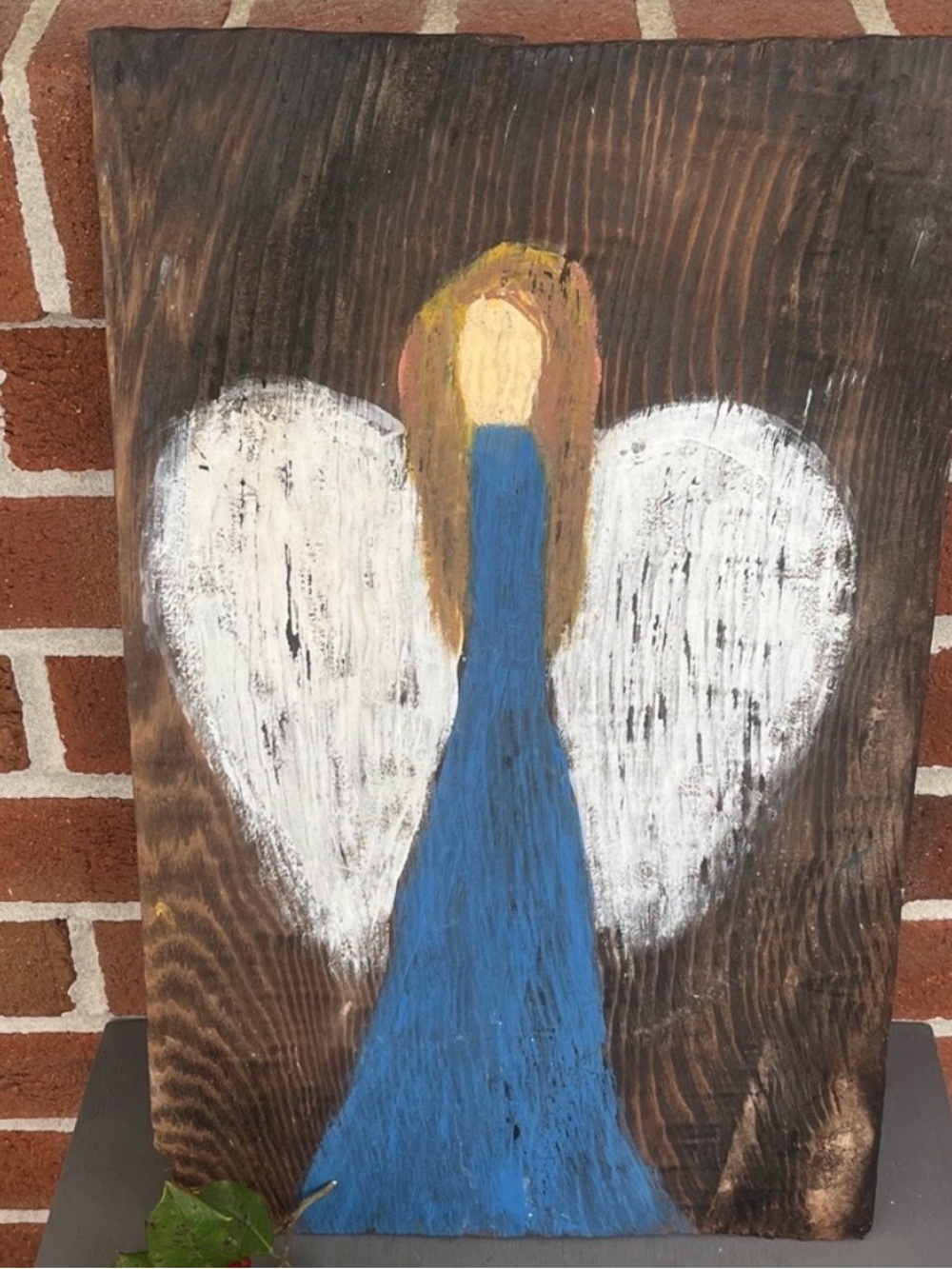 Rustic Hand-Painted Blue Angel Wall Art on Reclaimed wood Shingle New